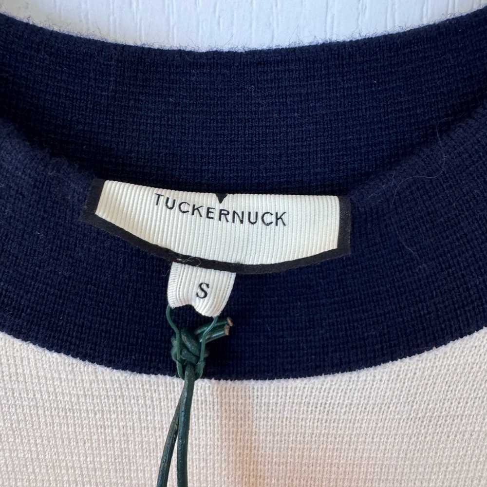 Tuckernuck Merritt Knit Sweater Dress Off White Navy Trim NWT Size Small - Picture 2 of 5